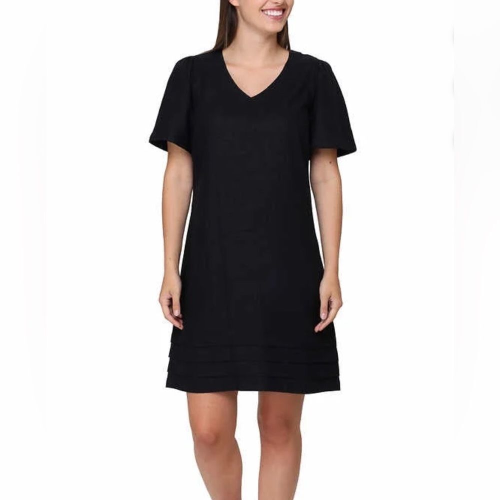 NWT Black Linen shift dress loose comfortable pleated bottom summer coastal XL